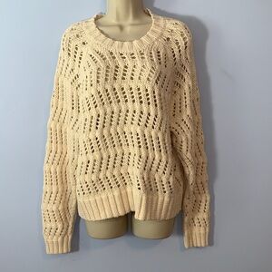 American Eagle Outfitters Cream crew Neck loose open cable knit chunky Sweater L